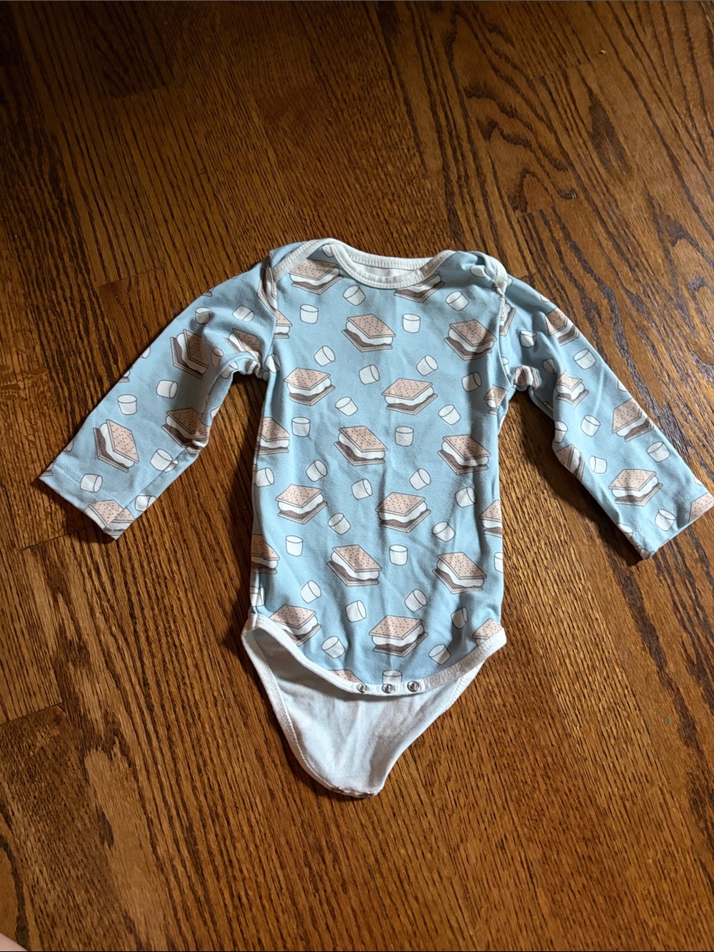 Copper Pearl Light Blue Marshmallow & S'mores Print Long-Sleeve Baby One-Piece